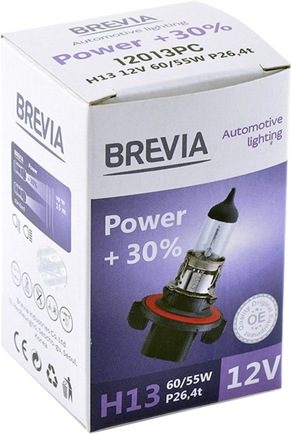 Галогенова лампа Brevia H13 12V 60/55W P26.4t Power +30%